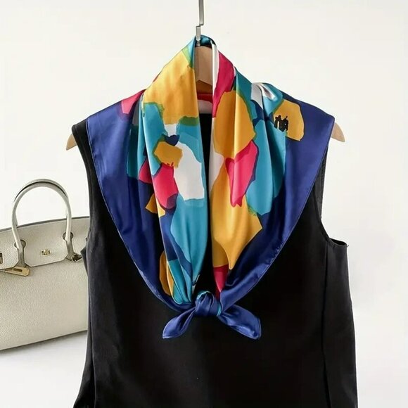 NWT - Colorful Oil Painting Pattern Square Scarf (SKU 0241) - Picture 2 of 4